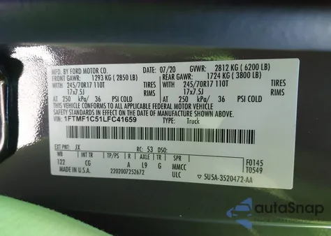 2020 Ford F-150 Xl from USA, damaged, VIN 1FTMF1C51LFC41659